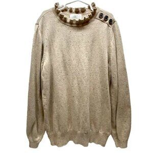 Loft Sweater Women’s Small Beige Speckle Ruffled Collar Button Accent Longsleeve